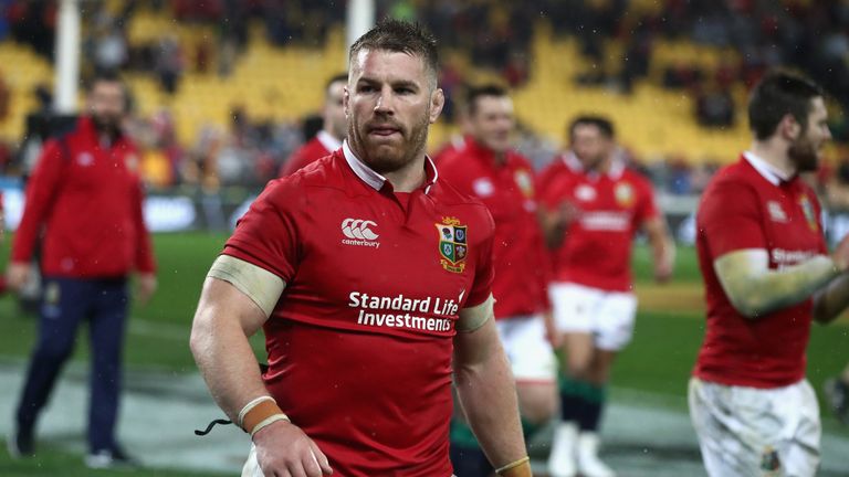 Sean O'Brien of the Lions walks off the pitch after their victory over the All Blacks in the 2nd Test match in Wellington.