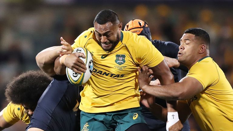 Sekope Kepu of the Wallabies is tackled  during The Rugby Championship match between Australia and Argentina 