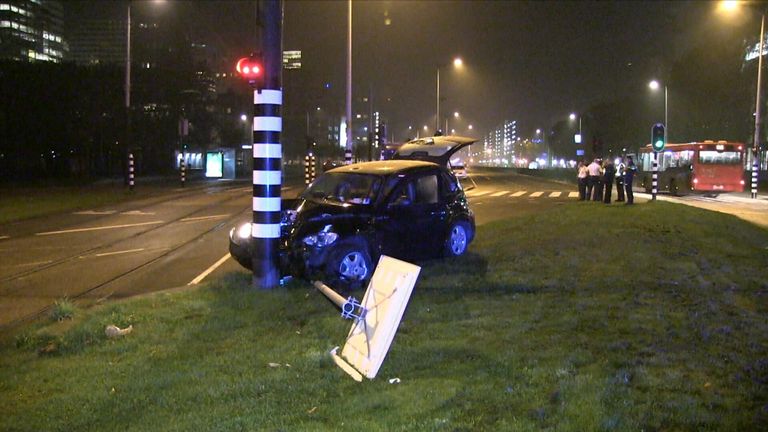 Sergio Aguero was involved in a car crash in the Netherlands (Picture courtesy of AT5.nl)