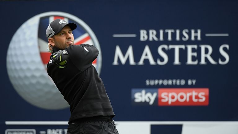 Sergio Garcia of Spain hits his tee shot on the 15th hole during day two of the British Masters at Close House