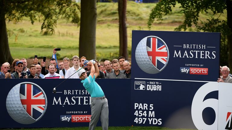 Sergio Garcia of Spain hits his tee shot on the 6th hole during day one of the British Masters at Close House