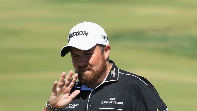 Shane Lowry of Ireland acknowledges his birdie on the 9th hole during day two of the Portugal Masters