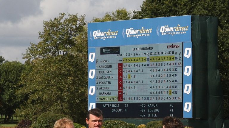 SUTTON COLDFIELD, UNITED KINGDOM - SEPTEMBER 20:  Soren Kjeldsen of Denmark, Paul Lawrie of Scotland and Rory McIlroy of Northern Ireland after the first r