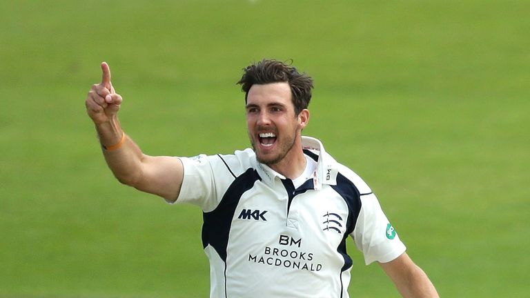 SCARBOROUGH, ENGLAND - JULY 06:  Steven Finn of Middlesex celebrates the dismissal of Gary Ballance of Yorkshire during day four of the Specsavers County C