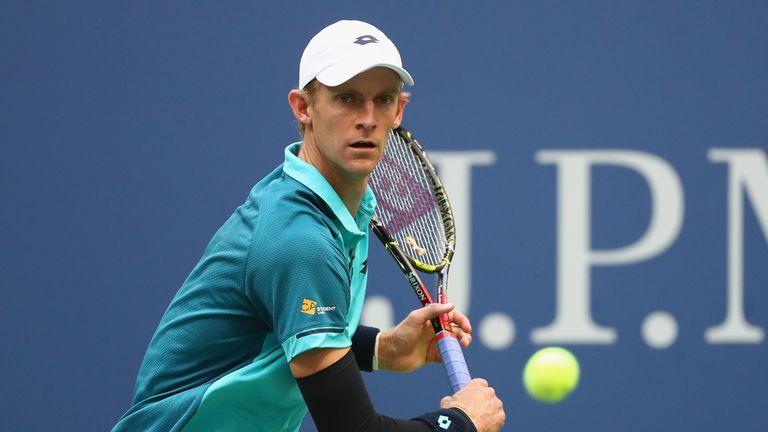 Kevin Anderson of South Africa returns a shot against Pablo Carreno Busta of Spain during their Men's Singles Semifinal match at US Open
