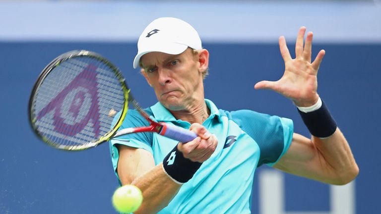 Kevin Anderson of South Africa returns a shot against Rafael Nadal of Spain during their Men's Singles finals match at US Open