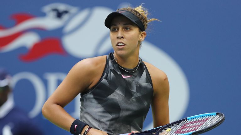 Madison Keys of the United States reacts against Sloane Stephens of the United States during their Women's Singles finals match at US Open