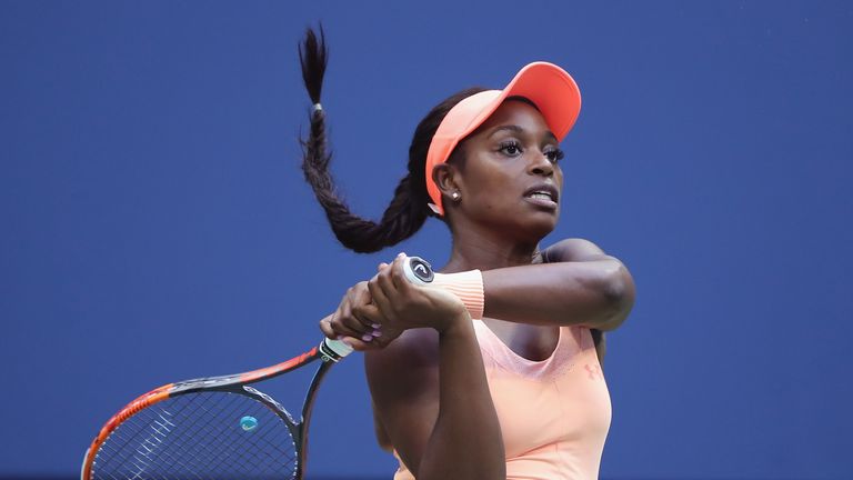 Sloane Stephens of the United States returns a shot against Madison Keys of the United States during their Women's Singles final at US Open