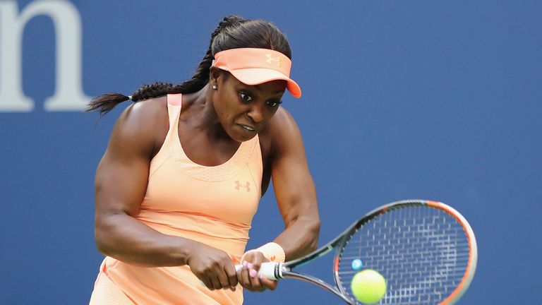 Sloane Stephens of the United States returns a shot against Madison Keys of the United States during their Women's Singles final at US Open