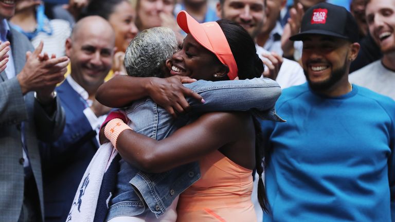 Sloane Stephens of the United States celebrates defeating Madison Keys of the United States after their Women's Singles final at US Open