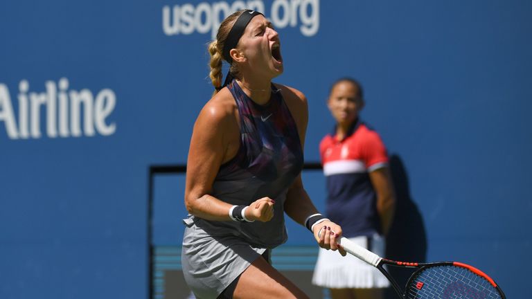 Petra Kvitova of the Czech Republic reacts against Caroline Garcia of France  during their Women's Singles match during at the US Open 2017