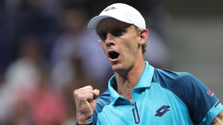 Kevin Anderson of South Africa reacts against Sam Querrey of the United States during their Men's Singles Quarterfinal match at US Open