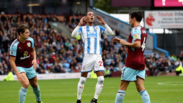 BURNLEY, ENGLAND - SEPTEMBER 23:  Tom Ince of Huddersfield Town reacts after missing a chance during the Premier League match between Burnley and Huddersfi