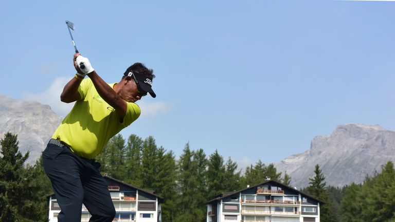 CRANS-MONTANA, SWITZERLAND - SEPTEMBER 08:  Thongchai Jaidee of Thailand plays a shot during the second round of the Omega European Masters at Crans-sur-Si