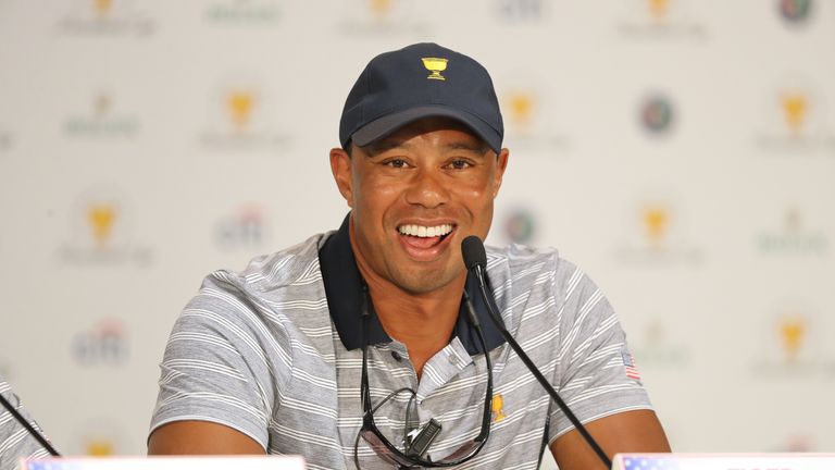 Woods was in good spirits on Wednesday, despite his struggles with injury