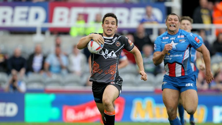 Castleford's Tom Holmes runs the length of the pitch to score a try during day two of the Betfred Super League Magic Weekend at St James' Park, Newcastle