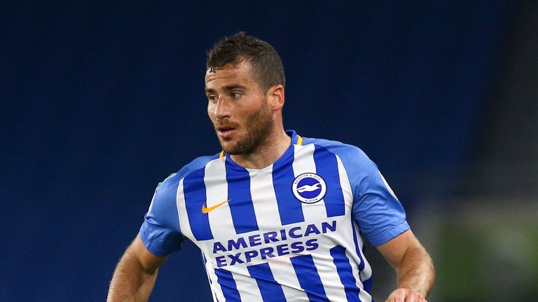 BRIGHTON, ENGLAND - AUGUST 22: Tomer Hemed of Brighton and Hove Albion in action during the Carabao Cup Second Round match between Brighton & Hove Albion
