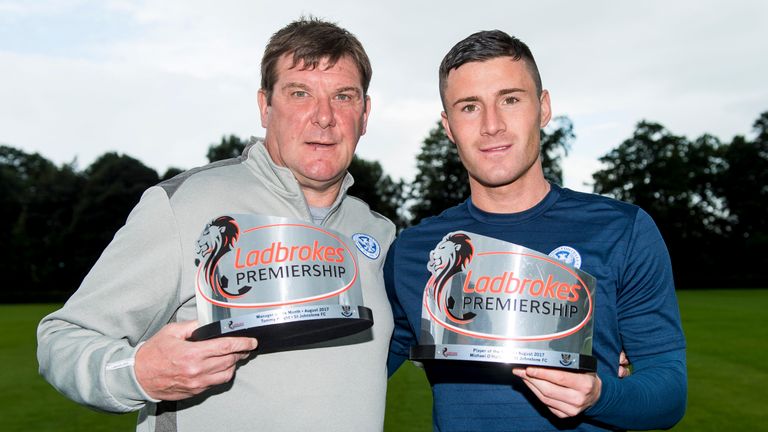 St Johnstone manager Tommy Wright (left) and Michael O'Halloran with their awards for August 2017