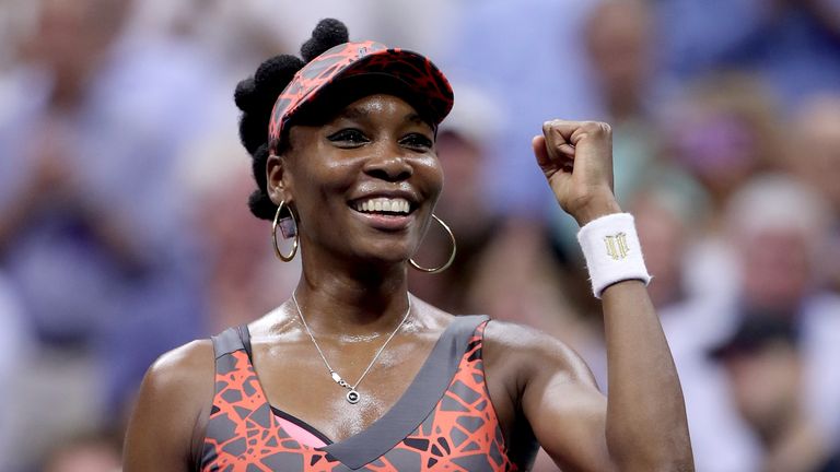 Venus Williams celebrates after securing a place in the last four