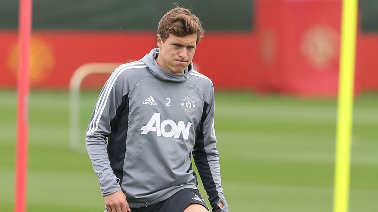 Victor Lindelof of Manchester United in action during a first team training session