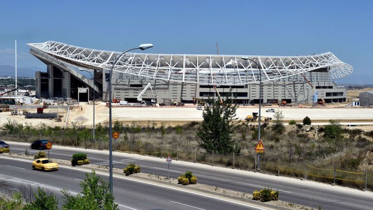 Gerneal view of construction works at the Wanda Metropolitano Stadium in Madrid on May 24, 2017, the new stadium of Club Atletico de Madrid that is to repl