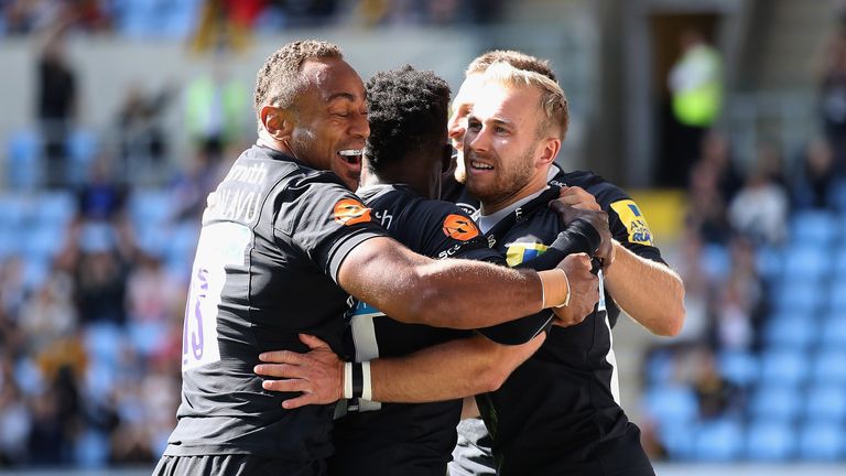 Wasps celebrate their bonus-point victory over Sale