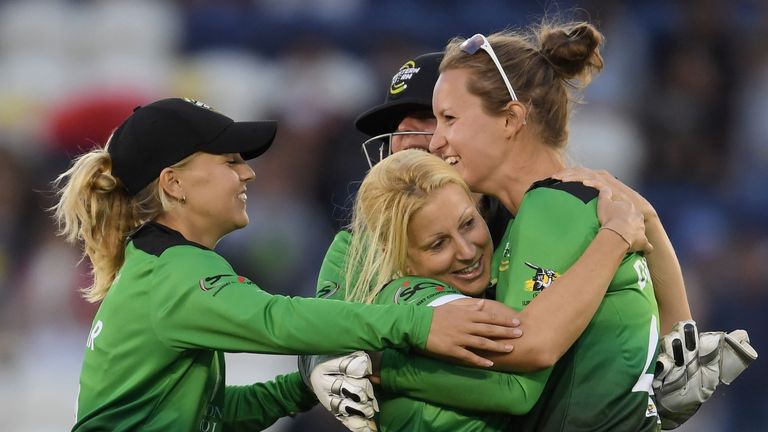 Western Storm's Jodie Dibble and Claire Nicholas celebrate