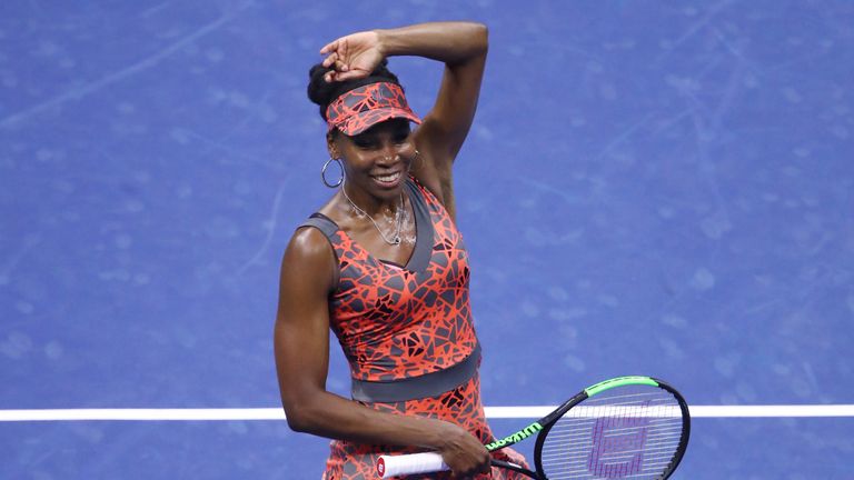 NEW YORK, NY - SEPTEMBER 03:  Venus Williams of the United States celebrates her women's singles fourth round match win over Carla Suarez Navarro of Spain 