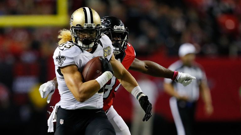 ATLANTA, GA - JANUARY 01: Willie Snead #83 of the New Orleans Saints runs after a catch during the second half against the Atlanta Falcons at the Georgia D