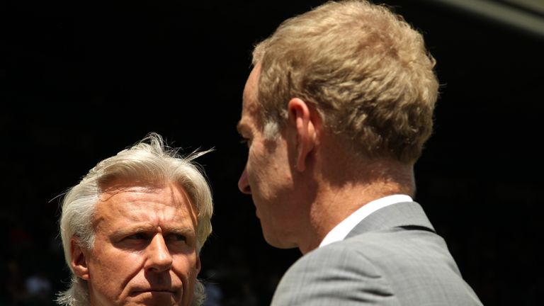 Former tennis players Bjorn Borg (L) and John McEnroe