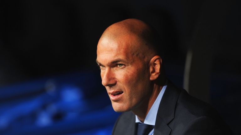 Zinedine Zidane looks on from the bench during the UEFA Champions League group H match against APOEL