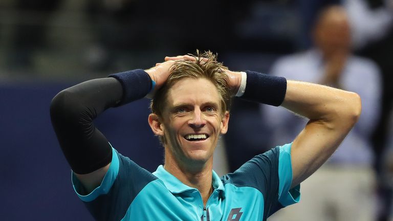 Kevin Anderson of South Africa celebrates after defeating Pablo Carreno Busta of Spain in their Men's Singles Semifinal match at US Open