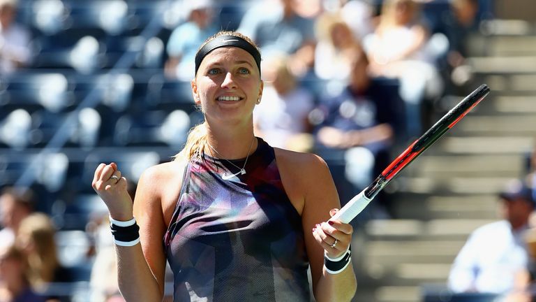 Petra Kvitova of the Czech Republic celebrates her third round victory over Caroline Garcia of France on Day Five of the 2017 US Open