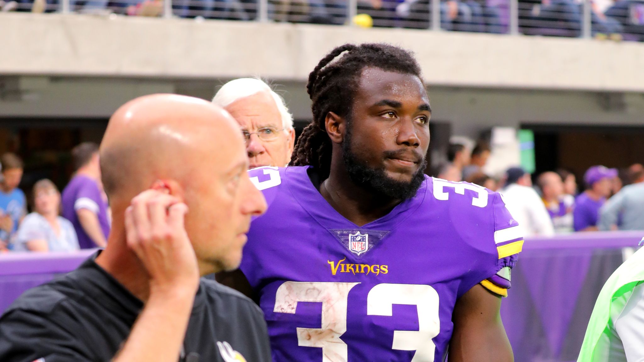 Minnesota Vikings running back Dalvin Cook walks on the field