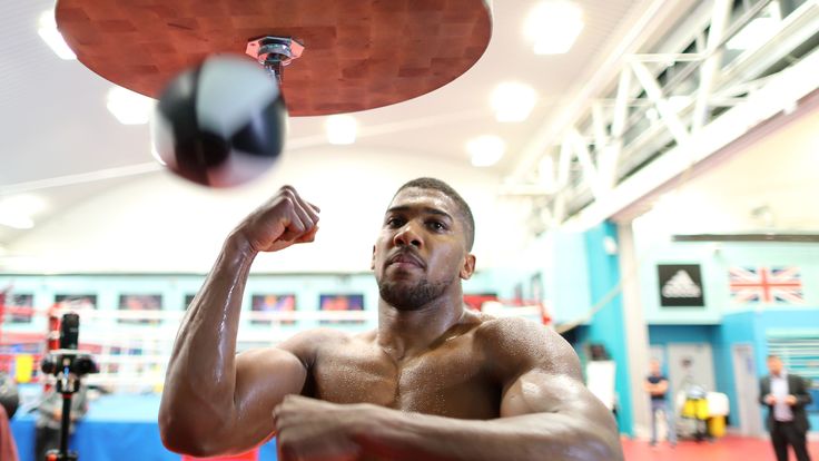 SHEFFIELD, ENGLAND - OCTOBER 17: Anthony Joshua during a media workout at the English Institute of Sport on October 17, 2017 in Sheffield, England. (Photo 