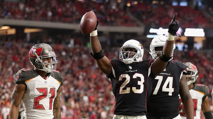 GLENDALE, AZ - OCTOBER 15:  Running back Adrian Peterson #23 of the Arizona Cardinals celebrates after scoring on a one yard rushing touchdown against the 