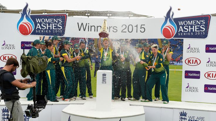 CARDIFF, WALES - AUGUST 31:  Australia celebrate with the ashes after the 3rd NatWest T20 of the Women's Ashes Series between England and Australia Women a