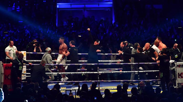 LONDON, ENGLAND - APRIL 29:  Anthony Joshua celebrates victory over Wladimir Klitschko in the IBF, WBA and IBO Heavyweight World Title bout   at Wembley St