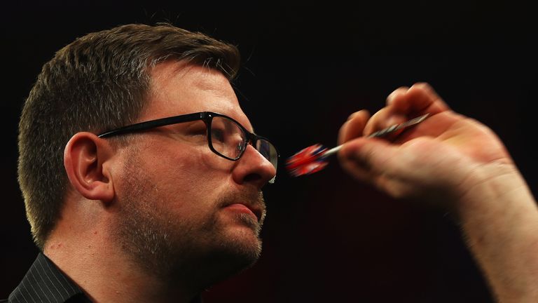 ROTTERDAM, NETHERLANDS - MAY 12:  James Wade of England plays a shot in his match against Robert Thornton of Scotland during the Darts Betway Premier Leagu