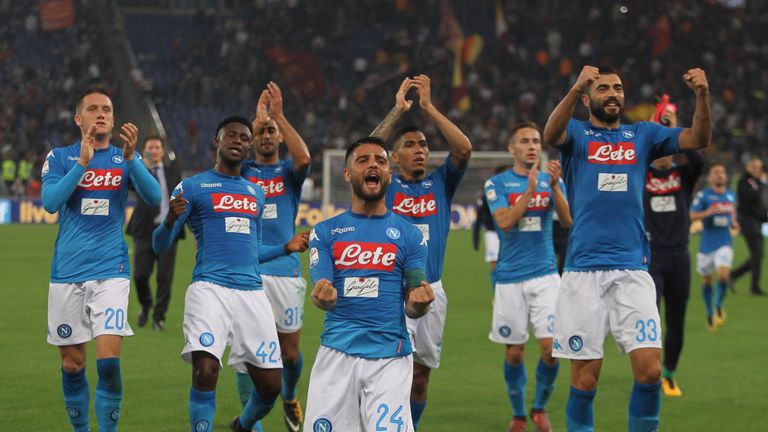 Napoli's players enjoy the recent victory over Roma