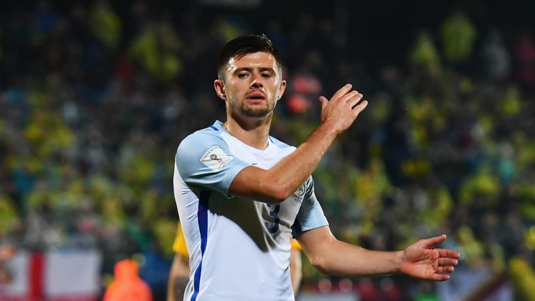 Aaron Cresswell in England action against Lithuania