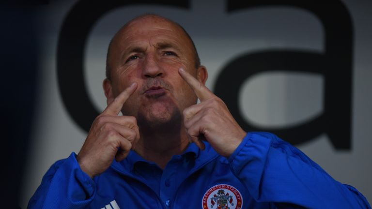 NOTTINGHAM, ENGLAND - AUGUST 25: John Coleman manager of Accrington Stanley looks on during the Sky Bet League Two match between Notts County and Accringto