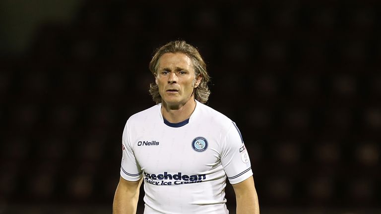 NORTHAMPTON, ENGLAND - AUGUST 30:  Gareth Ainsworth of Wycombe Wanderers in action during the checkatrade.com Trophy match between Northampton Town and Wyc