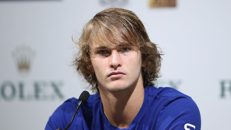 Alexander Zverev of Germany attends a press conference after losing the Men's singles mach third round against Juan Martin Del Potro