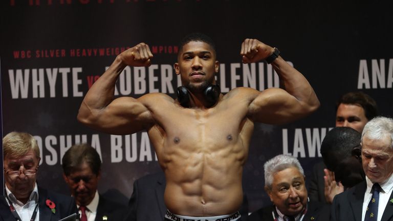 JOSHUA-TAKAM PROMOTION.WEIGH IN,.MOTORPOINT ARENA,.CARDIFF.PIC;LAWRENCE LUSTIG.ANTHONY JOSHUA..VS..CARLOS TAKAM