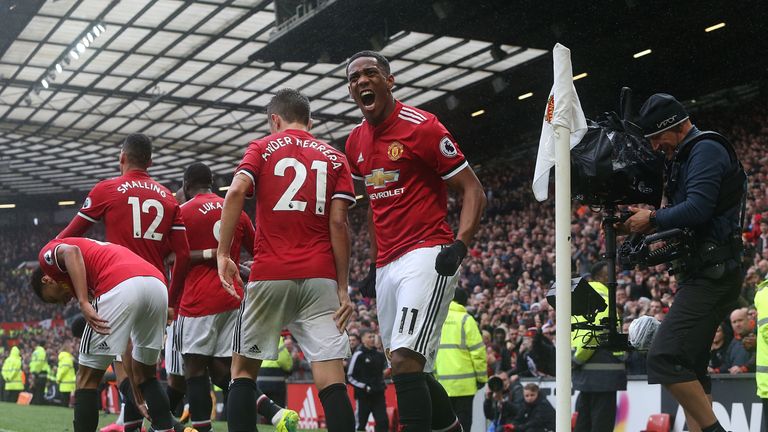 Anthony Martial celebrates scoring against Tottenham Hotspur