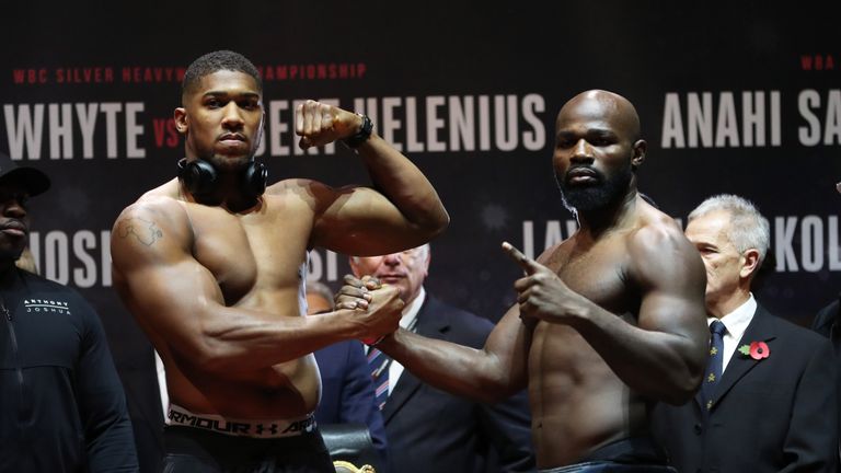 JOSHUA-TAKAM PROMOTION.WEIGH IN,.MOTORPOINT ARENA,.CARDIFF.PIC;LAWRENCE LUSTIG.ANTHONY JOSHUA..VS..CARLOS TAKAM.