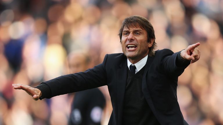 STOKE ON TRENT, ENGLAND - SEPTEMBER 23:  Antonio Conte, Manager of Chelsea gestures  during the Premier League match between Stoke City and Chelsea at Bet3