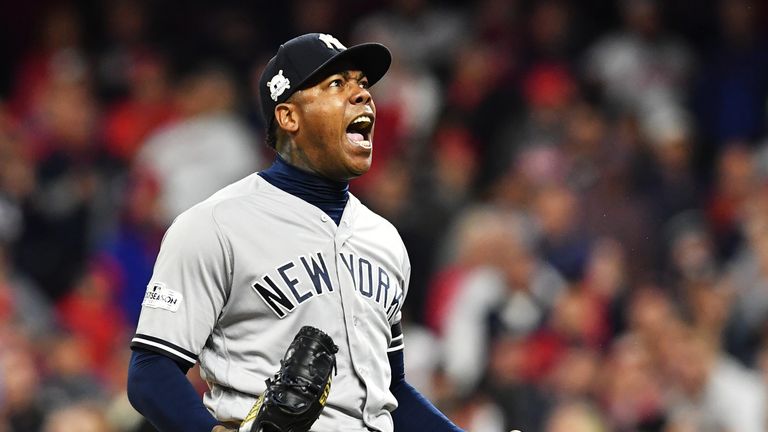 Pitcher Aroldis Chapman closed out the win for New York