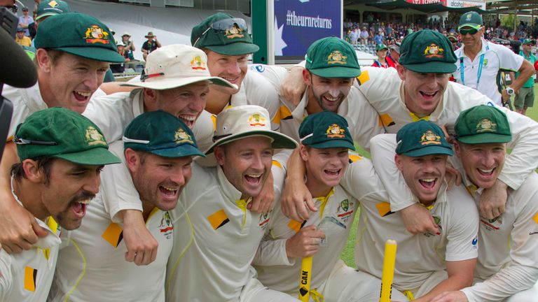 Australia celebrate winning the Ashes in 2013